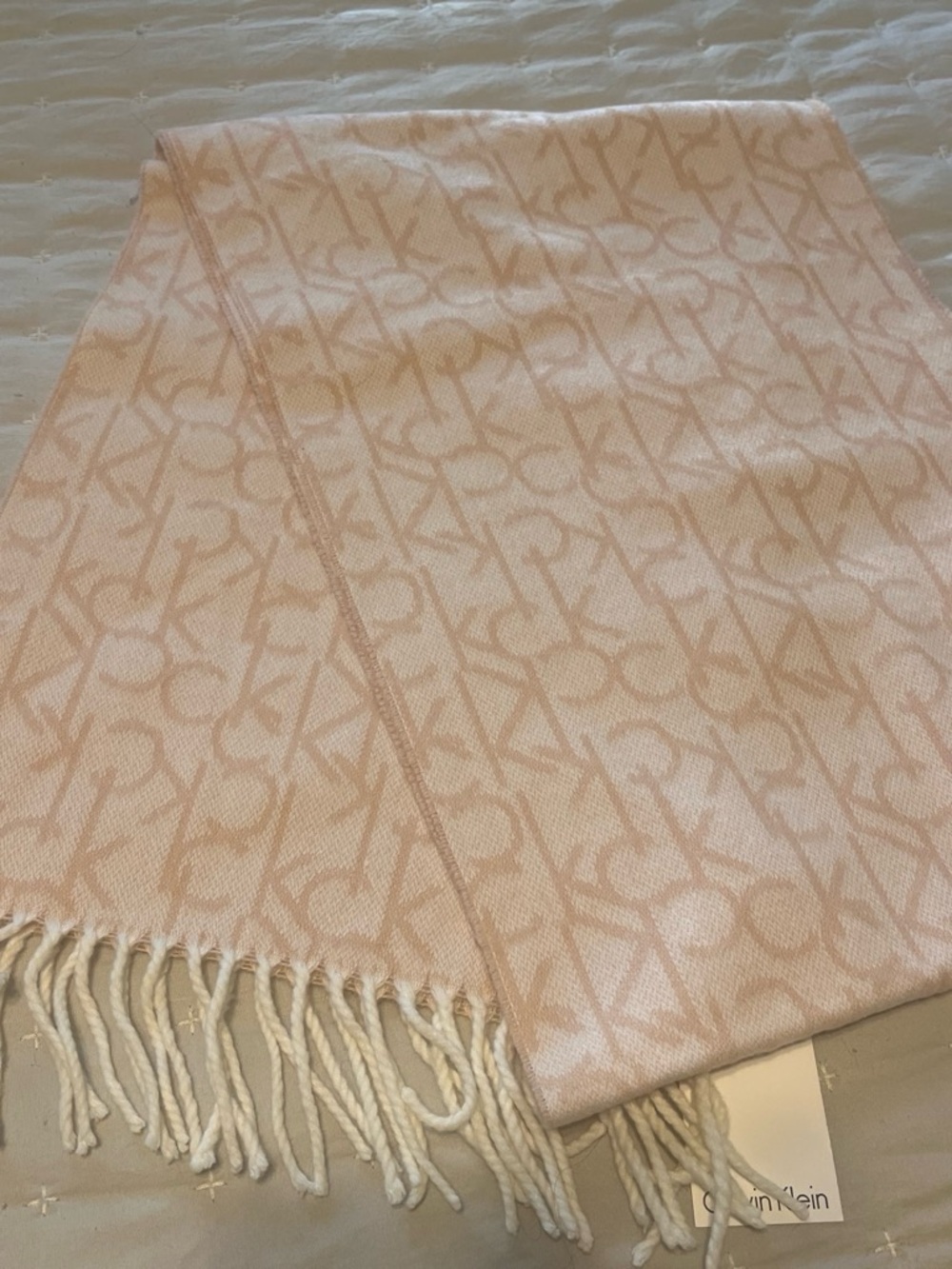 Calvin Klein Light Pink Logo Scarf with Fringe